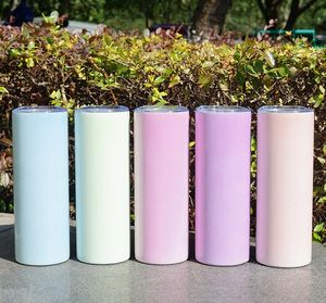 UV Color Changing Tumbler 20oz Water Bottle Straight Sublimation Tumbler Sun Light Sensing Stainless Steel Skinny Tumblers With Lid and Straws
