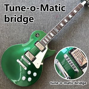 E-Gitarre mit Palisandergriffbrett, grün-silberner Decke, Tune-o-Matic-Steg, E-Gitarre mit massivem Mahagonikorpus