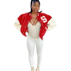 Tiktok Women's Big S Letter Printed Baseball Jacket Blue Black Red Red Classic Retro Winter Winter Coat Button Outwear Sports Tops Skatboard Hip Hop G80Q4BO