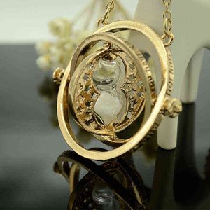 Glass Time Turner Pendant Necklace Hourglass Necklace Vintage Gold Chain Pendant Necklaces Gifts Men Magic learning prop Kids G1206