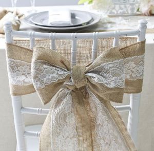 Feestartikelen cm Naturaal Elegante Jute Lace Chair Sashes Jute Stoelen Tie Boog voor Rustieke Bruiloft Evenement Decoratie CCA6845