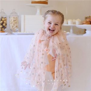 Meninas Halloween Christmas Cloak Beautiful Kids Party Wear Cape Rainbow Star Lantejoulas 210619