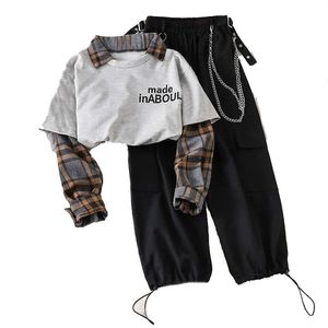 Herbst Spring Women Casual Jogger 2 Stück hohe Taille Lose weibliche Hip -Hop -Hosen mit Bluse lustige Streetwear Femme 211007