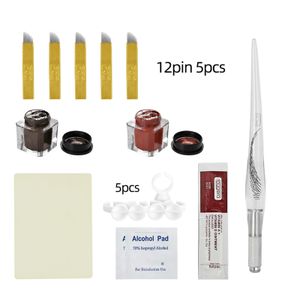 Professional 1 Set Practical Pigments 3D Tebori Microblading Ink Kits Eyebrow Tattoo Makeup Pen Needle Prastics Skin For Beginners Body Art