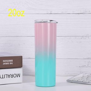 20 onças gradiente de cor aço inoxidável térmico reto copo de copo de água de água de vácuo portátil capa de capa de café portátil canecas jy0029