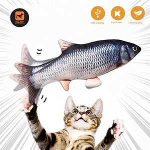 Cat Toys Electric Fish Interactive 3D Electric Simulation Cat Chew Bite Toys USB Charger Floppy Wagging Toys H&JOY 211122