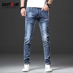 Jantour марки тощий джинсы мужские тонкие подходят джинсовые пробежки стрейч мужской джин карандаш брюки синие мужские джинсы мода повседневная семья 210622