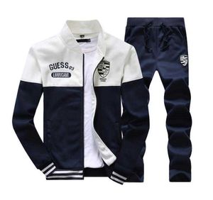 Uomo SuiTwo Piece Suit 2019 Autunno Inverno New Cotton Set sportivo Uomo Pantalone Fitness Baseball Tuta Uomo X0610