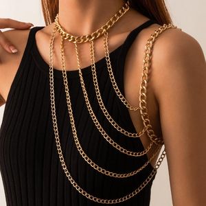 Wholesale heavy metal body for sale - Group buy Pendant Necklaces Harness Heavy Metal Body Jewelry For Women Sexy One Shoulder Chian Necklace Beach Bikinis Bodychain Y2k Party Grungy Acces