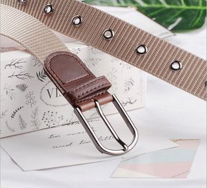 Bälten 2021 Korean Hollow Air Eye Knit Pin Buckle Belt Ms. Wild Jeans Personlighet Fashion Canvas Women