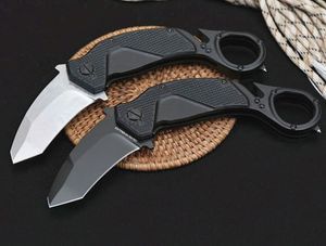 Coltello da artiglio pieghevole Flipper di alta qualità N690 Lama rivestita in titanio nero / Stone Wash bianco Coltelli Karambit con manico in alluminio