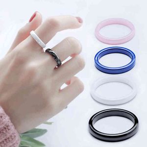 Womens exquisite ceramic ring, 3mm, blue, pink, black, white, minimalist jewelry, simple, smooth and bright, size 6 7 8 9, indelible
