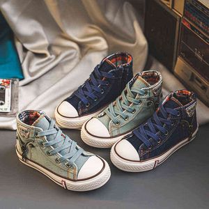 Çocuk Marka Yüksek Üst Tuval Ayakkabıları 2021 Yeni Yüksek Kalite Çocuklar Moda Sneakers Klasik Denim Erkek Kız Rahat Ayakkabılar G0114