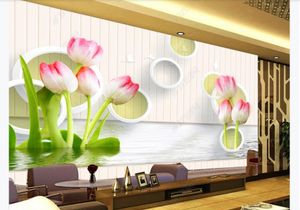 Papel de parede modern abstrakt tapet tulpan blomma reflektion cirkel 3d väggmålning vardagsrum sofe tv bakgrund väggpapper