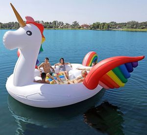 6 Person PVC Uppblåsbara Unicorn Island Färgglada Party Floating Rowing Boat Lake River Swimming Pool Raft