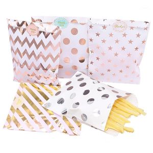 Gift Wrap 25pcs Foil Gold Silver Treat Candy Bag Wedding Party Favor Paper Bags Polka Dot Stripe Printed Craft Packing