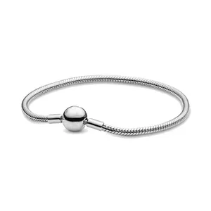 Fine Jewelry Authentic 925 Sterling Silver Bead Fit Charm Bracelets Classic Sleek Snake Chain Bracelet Safety Pendant Diy Beads