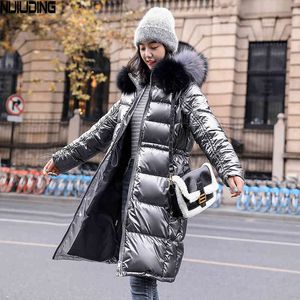 Aşağı Ceket Kadın Kış Kore Gevşek Parlak Bel Kore Versiyonu Diz Aşmak Uzun Pamuklu Ceket 210514
