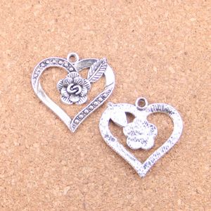 31pcs Antique Silver Bronze Plated heart flower Charms Pendant DIY Necklace Bracelet Bangle Findings 28*28mm