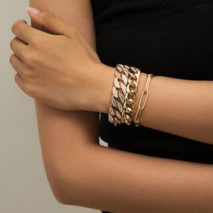 Charm Bracelets Punk Iced Out Curb Cuban Chain Set For Women Hip-Hop Miami Boho Thick Gold Color Bracelet Bangle Fashion Jewelry