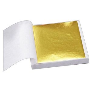 Adesivos de parede Aomily-shining folha de ouro puro para decoração Móveis de folhas práticas e dourando 9x9cm 100 folhas