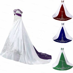 Гражданское готическое белое фиолетовое свадебное платье с вышивкой, винтажное атласное свадебное платье больших размеров в стиле бохо, зеленое, красное, черное, vestido de noiva Bohemian robe de mariee 2023