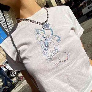 夏のファッションカジュアル天使Tシャツ面白い漫画90年代女性女性羊飼い原宿ティーシャツ女性ウルズンレトログラフィック210720