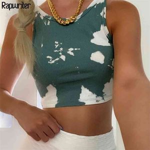 Casual Skinny Tie Dye Drukuj Tank Top Kobiety Bez Rękawów Lato O-Neck Vest Streetwear Camouflage Crop Femme 210510