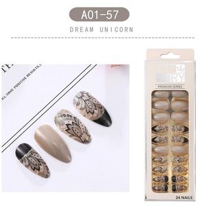 Siyah Dantel DIY 24 adet / kutu Stiletto Basın Üzerinde Yanlış Nails Trips Bitmiş Ürün Giyilebilir Tam Kapak Dekor İpuçları Sanat