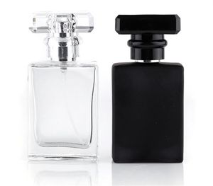 Wholesale 30ml / 1 oz. Clear Black Perfume Bottle empty, Portable Square Empty Glass Atomizer Bottles with Spray Applicator