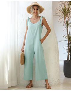 Women's Jumpsuits & Rompers Girl Summer Straight Casual Sexy Jumpsuit Elegant Solid Color Women Pockets Playsuit Loose Bandage Cotton Linen