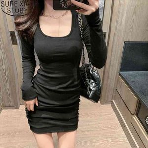 Autumn Long Sleeve Mini Dress Backless Round Collar Sheath Women Sexy Gray Black Street Slim es 12565 210506