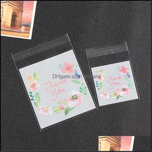 Wholesale thank plastic bags resale online - Gift Event Festive Supplies Home Gardengift Wrap Thank You Flower Pattern Plastic Bags Candy Cookie Bag Diy Self Adhesive Pouch For