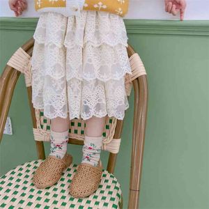 Estilo coreano moda meninas lace princesa saias bebê fofo floral bordado em camadas saia em camadas 210708