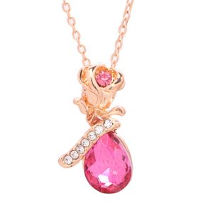 Trend Angel Crystal Rose Цветок Кулон Очарование Красота Ювелирные Изделия Золото Свадебное Ожерелье Для Женщин