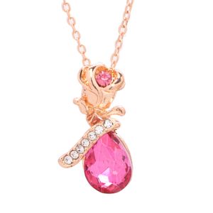 Trend Angel Crystal Rose Flower Wisiorek Urok Piękna Biżuteria Złoto Naszyjnik Ślubny Dla Kobiet