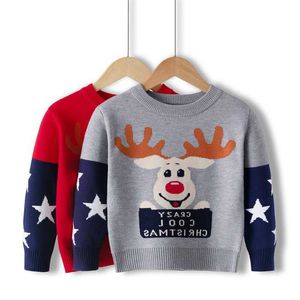 Children's Spring Autumn Christmas Deer Print Sweater 2 Colors Children's Clothing Y1024