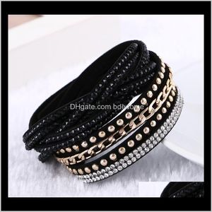 Jewelry Women Fashion Pu Leather Wrap Wristband Cuff Punk Rhinestone Bracelet Crystal Bangle Charm Bracelets 10Colors 17121313 Drop Delivery