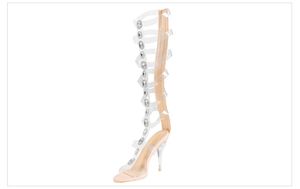 Spring Boots для женщин, стразами, прозрачные, PEEP-TOE, STILETTO каблуки сандалии, кристаллические римские сандалии алмазные эспадрильские платформы казуа Джинсовые челновые одежды