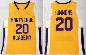 Montverde Academy Eagles 고등학교 20 Ben Simmonse Jersey 남성 농구 팀 컬러 옐로우 스티치 및 스포츠 스포츠 순수한 면화 통기성 좋은 품질