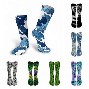 Nuovi calzini lunghi in cotone da donna invernali con stampa 3D Stile giapponese Street Hip Hop Caldi sportivi Calzini da uomo Happy Calf con teschio Y1119