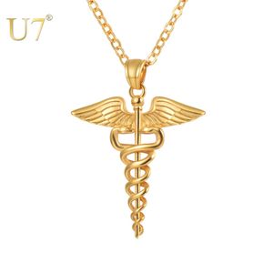 U7 Stainless Steel Caduceus Pendant Necklace Nurse Nursing Doctor Jewelry Graduation Gifts P1170 210323