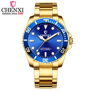 Chenxi män Golden Watch Top Luxury Märke Rostfritt stålband Kvarts Armbands Klockor Man Sport Klocka Klockor Relogio Masculino Q0524