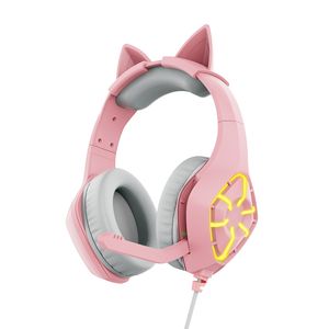 Niedlichen Rosa Kopfhörer großhandel-Heiße Gamer Kopfhörer für GS1000 Pink Cat Ohr Cute Girl Gaming Headset mit mikrofonverdrahteten Eearphones