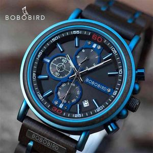 reloj hombre BOBO BIRD New Wooden Watch Men Top Brand Luxury Chronograph Military Quartz Watches for Man Dropshipping Customized 210329