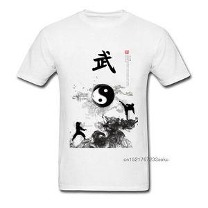 Yin Yang Kung Fu Chiński tradycyjny atrament wodny malarstwo mężczyzn biała koszulka z krótkim rękawem bawełniana koszulka Unikalna konstrukcja 210716