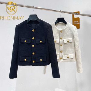 Designer Fashion Button Single Breasted Short Jacke Coat Women Vintage Elegant Tweed Black Cosaco Outerwear Traf Clothes 210927