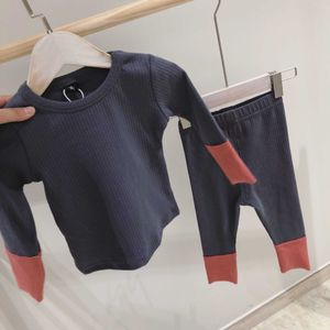 2020 Primavera Bambini Tuta Bambini Pigiama a coste Set Neonati maschi Ragazze Cotone Homewear T-shirt + Pantaloni Set Ragazza del bambino Vestiti X0902