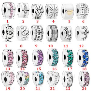 charms of women Fits pandora bracelet 925 Sterling Silver love star bow surrounded by full diamond fixed buckle string pendant DIY beads