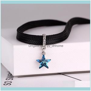 Necklaces & Pendants Jewelryrhinestone Blue Crystal Star Pendant Necklace Womens Hanging Clavicle Black Leather Chain Simple Choker Collier